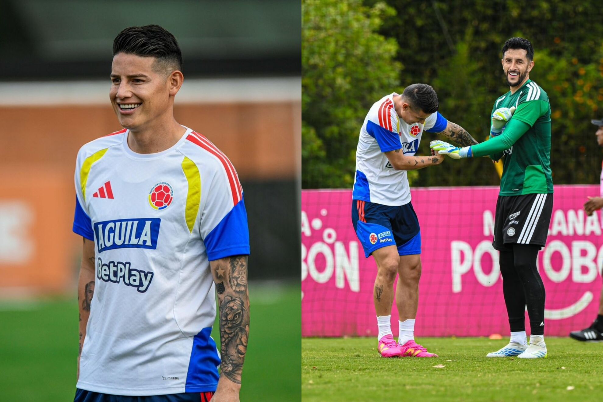James Rodr�guez y Camilo Vargas entrenando con la Selecci�n Colombia en Guarne